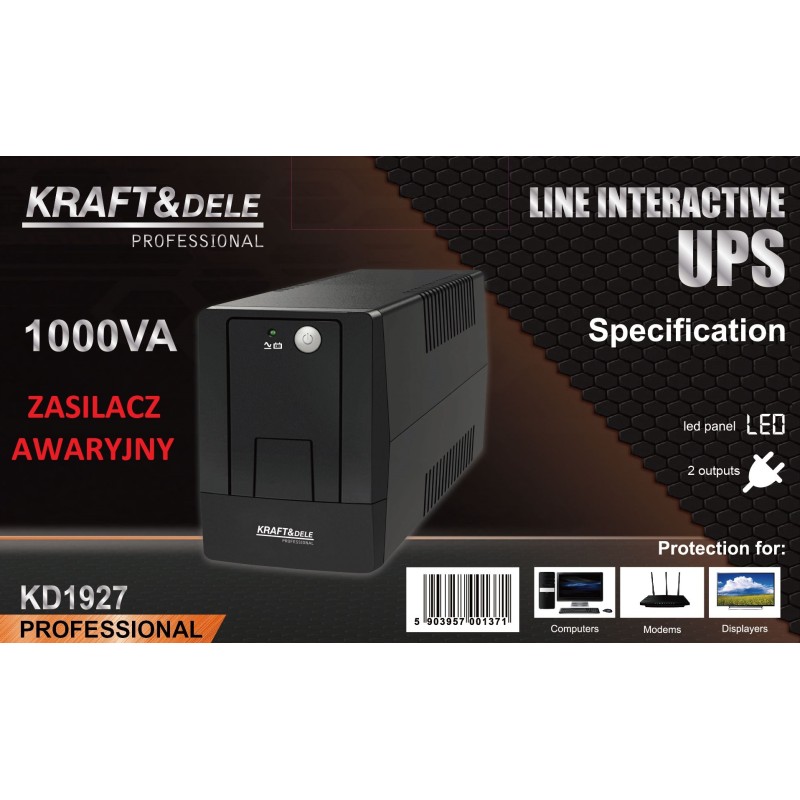 Nenutrūkstamo maitinimo šaltinis UPS 1000VA LED KRAFT&DELE KD1927 Nenutrūkstamo maitinimo šaltinis UPS 1000VA LED KRAFT&DELE KD1927