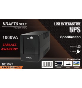 Pudełko zasilacza awaryjnego UPS KD1927 z opisem specyfikacji