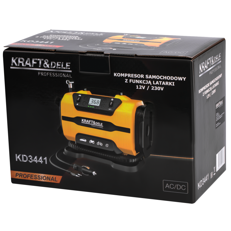Autós kompresszor zseblámpa funkcióval 12/230V KRAFT&DELE KD3441