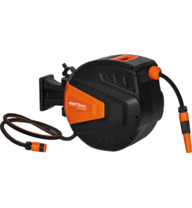 Automatische Gartenschlauch-Trommel KD2151 von der Seite mit abgewickeltem Schlauch