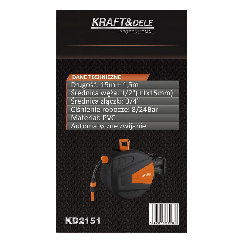 Automatischer Gartenschlauch-Aufroller 15m + 1,5m 1/2" KRAFT&DELE KD2151 Automatischer Gartenschlauch-Aufroller 15m + 1,5m 1/2" KRAFT&DELE KD2151