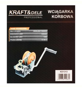 Etykieta z danymi technicznymi na opakowaniu wciągarki KD1313