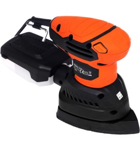 Seitenansicht des Kraft&Dele Exzenterschleifers KD1667 mit Staubfangbehälter
