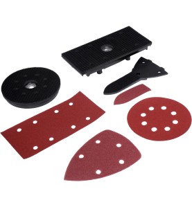 Zubehör für den KD1667 Schleifer: Wechselteller, Schlüssel und Schleifpapier