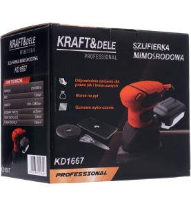 Kartonverpackung des Exzenterschleifers KD1667 mit technischer Beschreibung