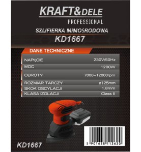 Rückseite der KD1667 Verpackung mit technischer Datentabelle und Barcode